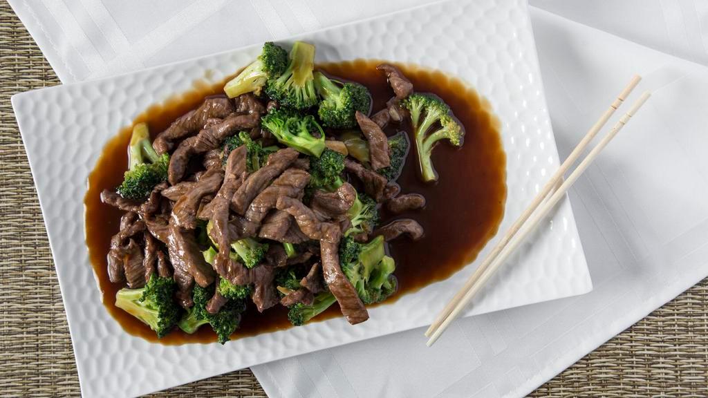 22. Beef Broccoli · Served with choice of rice.