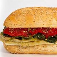 Nonnas Veggies  · Eggplant, Sharp Provolone & Broccoli Rabe topped with Roasted Red Peppers.