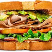 Turkey BLT Sandwich · Turkey breast, lettuce, bacon, tomato, avocado and provolone cheese.