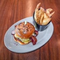 Bacon-Cheddar Burger · House-ground prime chuck, apple wood smoked bacon, sharp white cheddar, pickled red onions, ...