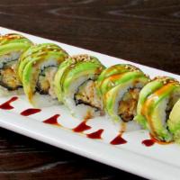 Cs3. Caterpillar Roll · Eel and cucumber, avocado on the top with yummy sauce.
