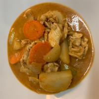 73. Mussaman Curry · A coconut milk slow cooked curry made with onion, potato, carrots and peanuts.