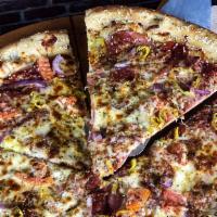 Slice: Pizza of the Week · The Pizza of the Week: Gabagool
Pepperoni, Salami, Capicola, Tomato, Banana Peppers, red Oni...