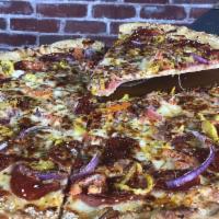 Whole Pizza of the Week · The Pizza of the Week: Gabagool
Pepperoni, Salami, Capicola, Tomato, Banana Peppers, red Oni...