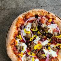 Suprema Pizza  · Red sauce base topped with mozzarella, provolone, Marmilu Farms' Italian sausage, pepperoni,...
