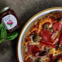 Spicy Italian Sausage Pizza  · Spicy arrabbiata sauce base topped with mozzarella, provolone, Marmilu Farms’ Italian sausag...