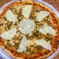 Cheese Steak Pizza · Steak, mushroom, onion, green peppers, provolone and mozzarella.