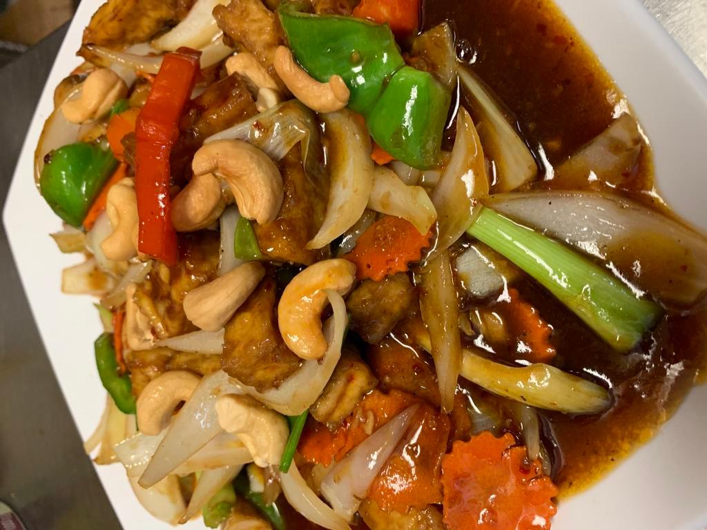 Thai Style Cashew Nut Stir Fry · A popular cashew nut stir fry with onion, carrot, and bell pepper.