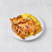 BBQ Chicken · Served with rice and fries.