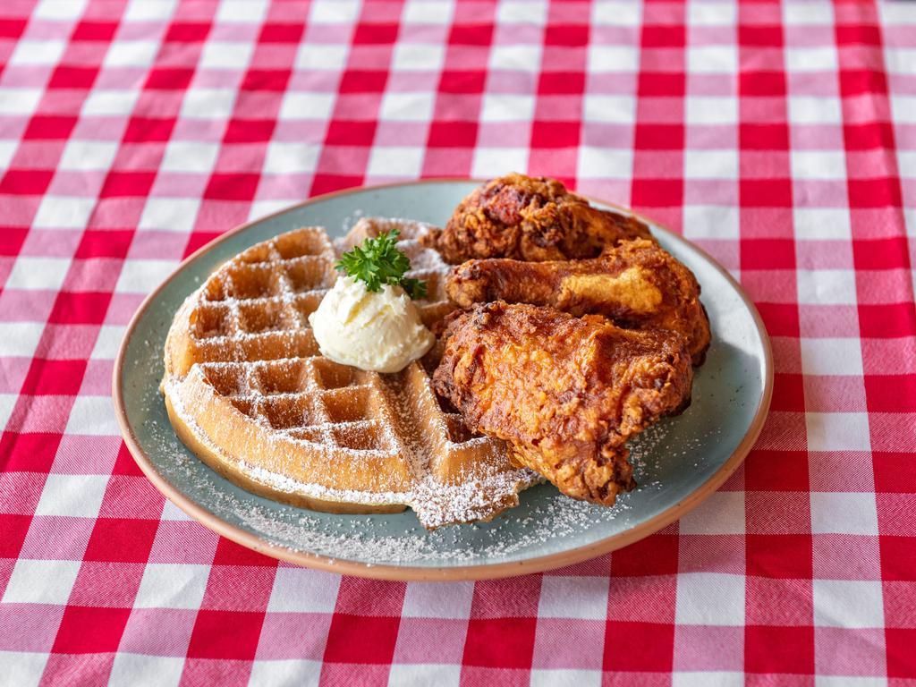 3 Pieces with Waffle · 3 pieces of chicken, 1 waffle with maple syrup.
