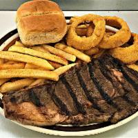 Jim's Steak Dinner · Served with a salad fries and Hand dipped Onion Rings