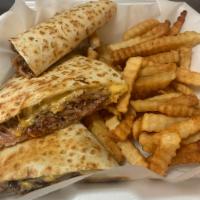 *Pork Quesadilla · Grilled quesadilla filled with smoked pulled pork, cheddar jack cheese and your choice of sa...
