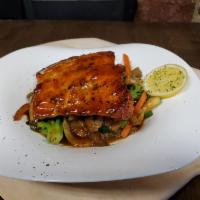 Teriyaki Salmon Entree · Served with your choice of a side dish. Healthy option.