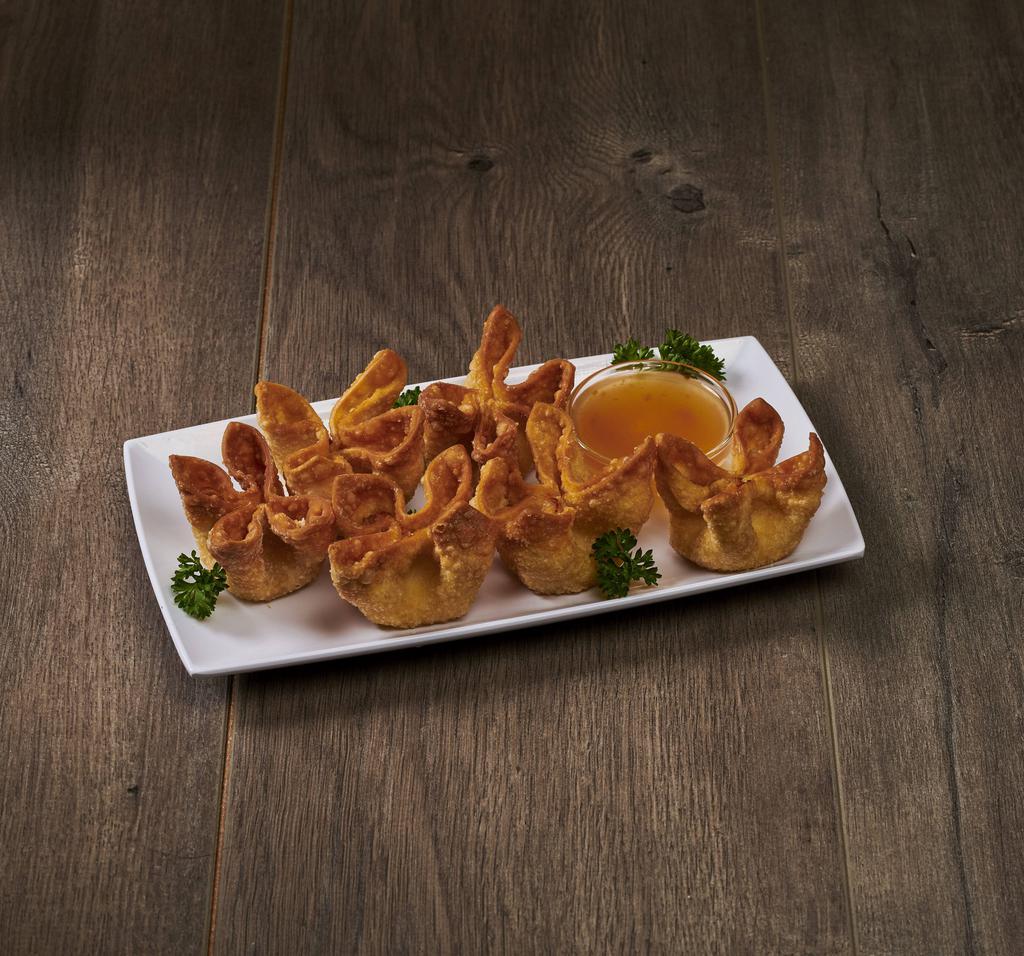 Crab Rangoon · Crab and cream cheese filled wontons fried till golden brown. Six pieces per order.