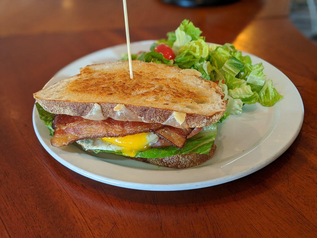 Fried Egg BLT Sandwich · Pecanwood smoked bacon, Monterey Jack cheese, lettuce, tomato and mayo.