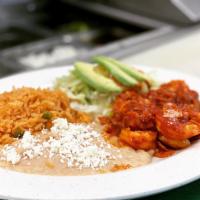 Camarones a la Diabla · Shrimp cooked with diced bits of ham and sautéed in our 