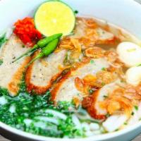 Bahn Canh Cha Ca · Thick and soft noodles with fried catfish ball.