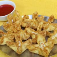 Krab Rangoons · 10 pieces. Fried wontons filled with cream cheese and krab meat, served with sweet and sour ...