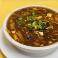 Hot and Sour Soup · Hot and spicy. Soup that is both spicy and sour, typically flavored with hot pepper and vine...