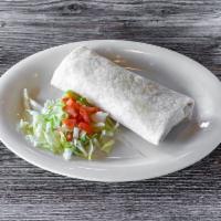 Machaca Burrito* · Shredded beef, cooked with onions ＆ peppers.