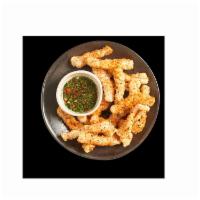 107. Chili Calamari · Fried squid. Shichimi spice. Chili, cilantro dipping sauce.