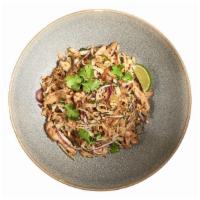 48. Chicken Pad Thai  · Rice noodles. chicken, egg, bean sprouts, leeks, chilies, and red onion. Garnished with frie...
