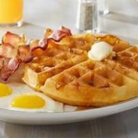 Waffle Combo · 2 Eggs cooked any style, a choice of side, & and our Golden Belgian Waffle