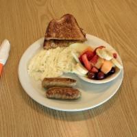 Power Breakfast · Scrambled egg whites, chicken sausage, fresh fruit and toast.
