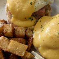 Alice Benedict · 2 poached medium eggs, grilled ham steak on a toasted English muffin, topped with regular ho...