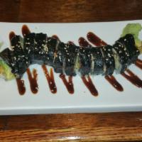 SR9. Supreme Black Dragon Special Roll · Shrimp tempura, avocado, cucumber, top eel, nori and eel sauce.