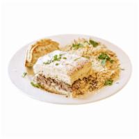 Pastichio Plate · Greek macaroni with ground seasoned beef topped with bechamel cream sauce and parmigiana che...