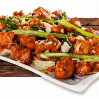 Chili Panner · Deep fried cheese cubes sauteed with onions and green chilies. Spicy.