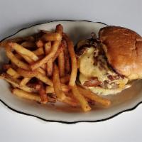 Gray's Bacon cheeseburger · Our burger extraordinaire. Seriously. 1/2 lb beef patty, candied bacon, cheddar, special sau...