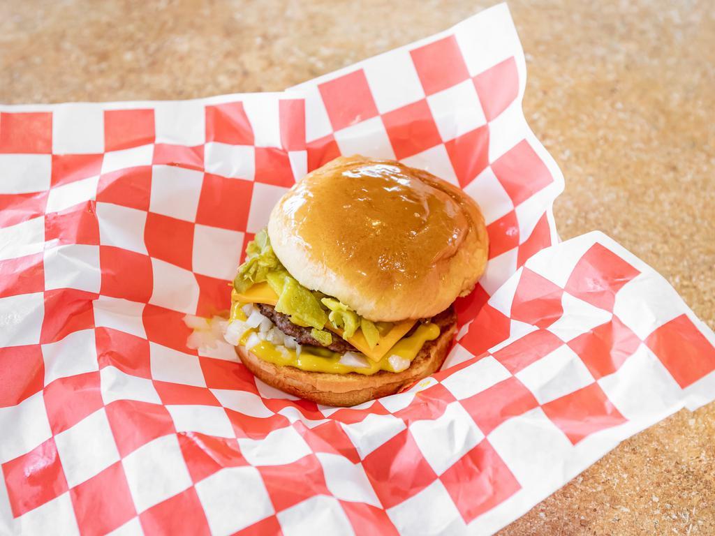 Green Chile Cheeseburger · Grilled or fried patty with cheese on a bun.