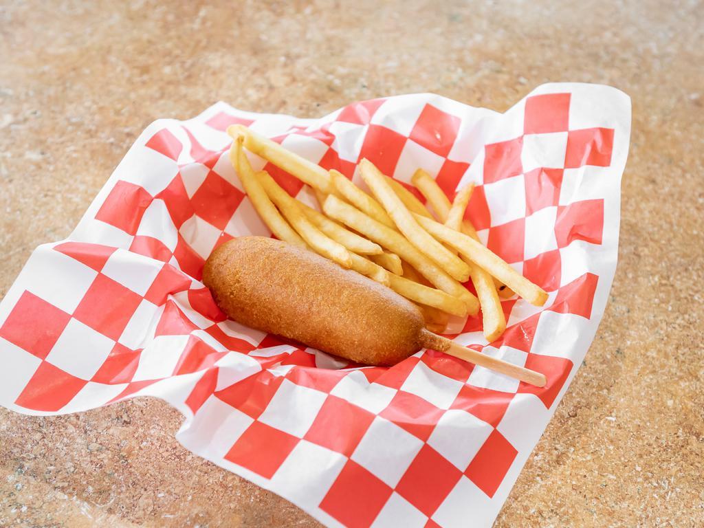 Kid's Corn Dog · Served with french fries.