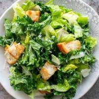 Kale Caesar Salad · Organic kale, chopped romaine, Parmesan cheese, chicken tinga, cherry tomatoes, fresh lime s...