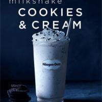 Cookies and Cream Shake · Topped with whipped cream. Pieces of crunchy chocolate cookies in vanilla ice cream blended ...