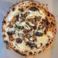 Boscaiola Pizza ·  White pizza with sausage, mushrooms and mozzarella. 