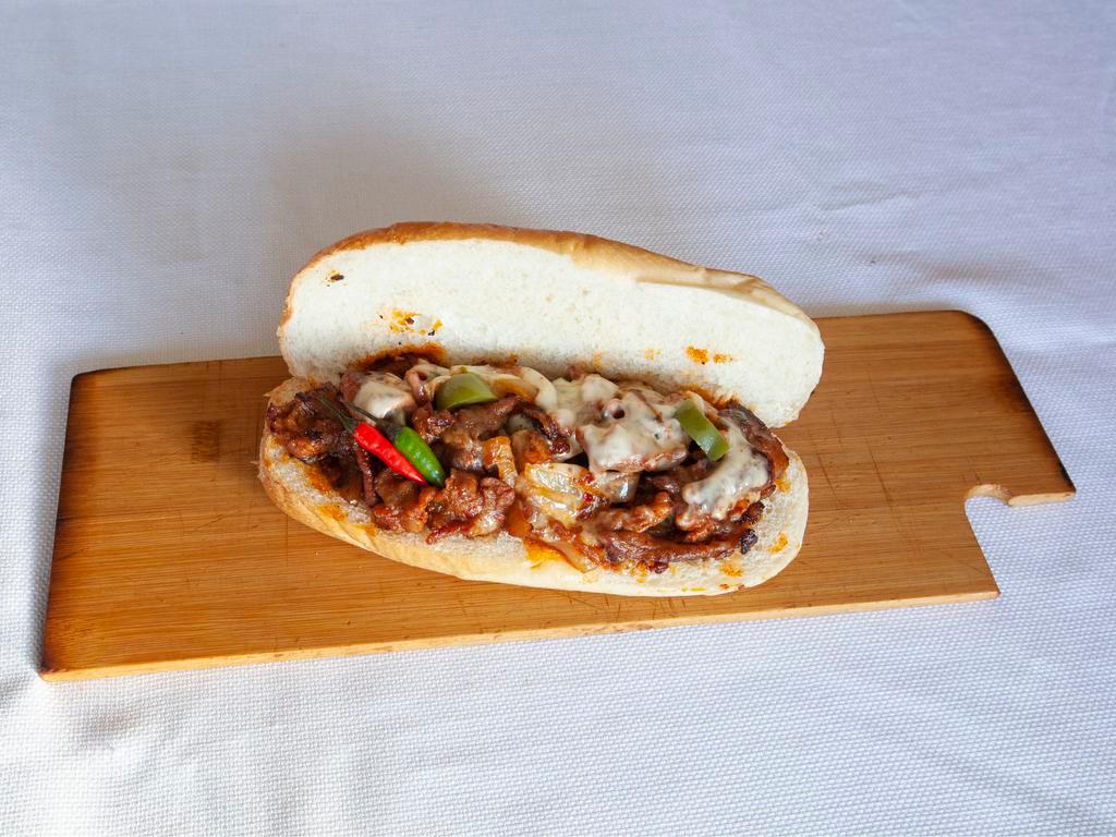 Spicy Pork Special · Spicy marinated pork, cheese, onions and peppers.
