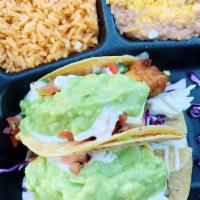 12. Two Fish Tacos Combo Plate · Includes Rice and Beans