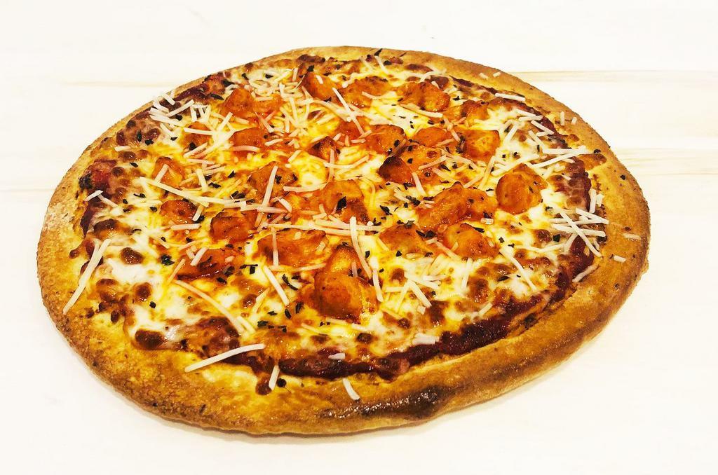 Buffalo chicken · This pizza is the perfect blend of the amazing taste of buffalo chicken & pizza, you can't simply live without it. House blend cheese, chicken chunks in house buffalo sauce.