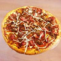 Meat Jagger · Honky-tonk pie for sticky fingers. Bacon, ground beef, ham, Canadian bacon, Italian sausage ...