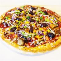 Supreme · Pepperoni, Italian sausage, olives, onion, green peppers, mushrooms, and cheese.