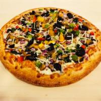 Veggies · Mushrooms, onions, olives, green peppers, tomatoes, spinach and cheese.