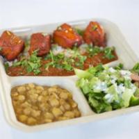 Kabob Platter · Choose your meat, rice, curry, extra proteins, topping and chutnies.