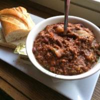 The Pines' Chili · Angus chuck, beans, peppers, onion, tomatoes, garlic and spices served with roll and butter.