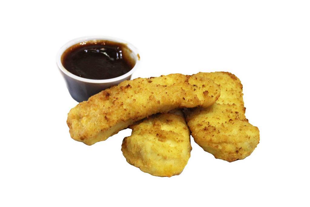 Kids 3 Pieces Chicken Strips · Choice of ranch, honey mustard, fab sauce or BBQ.