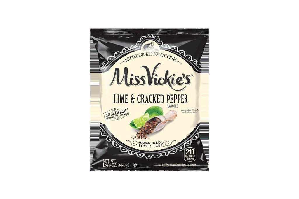 MISS VICKIE’S® Lime & Cracked Pepper · Bring on the tangy crunch. Miss Vickie’s® Lime & Cracked Pepper kettle cooked potato chips are bursting with refreshing lime and bold pepper flavor.