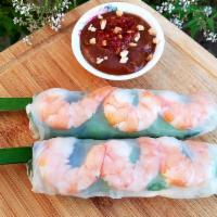 Shrimp Summer Rolls (Gỏi cuốn) · 2 rolls.
Poached shrimp, rice noodle, shredded lettuce, and chives wrapped in Vietnamese ric...