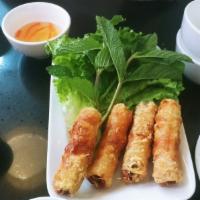 Crispy Fried Pork Spring Rolls (Chả giò) · Served with 4 pieces, fresh mint, green lettuce for wrapping.
Special dipping Fish sauce.
